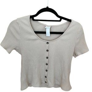 H&M Tan Ribbed Scoop NeckTop with Buttons